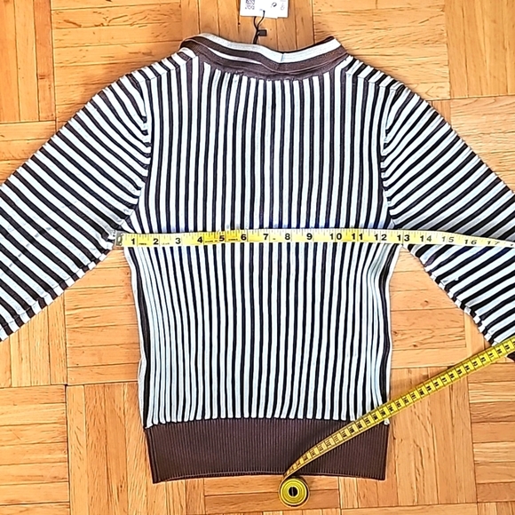 Zara Top, Women's Striped Collared 3 Button Stretchy Rib Knit Polo, S - Picture 5 of 6